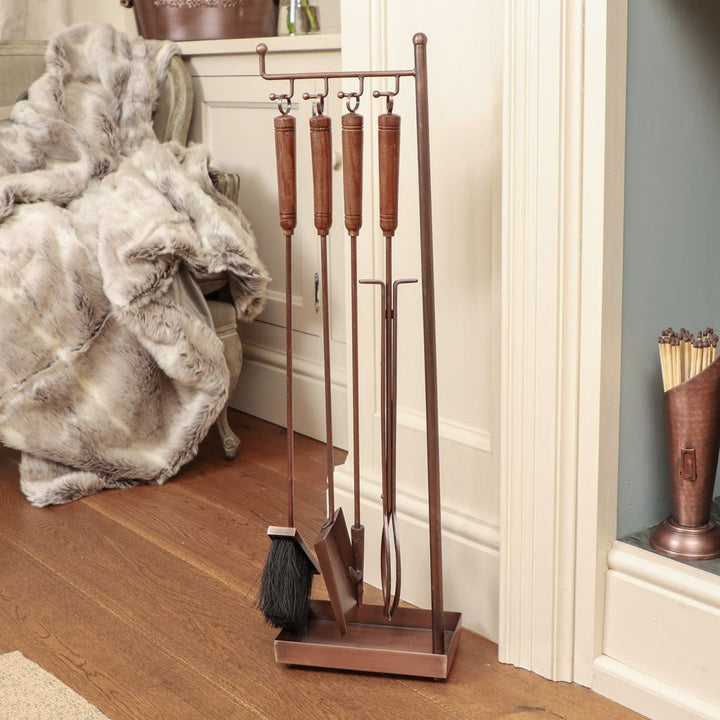 Modern Stylish Copper Fireplace Tool Set