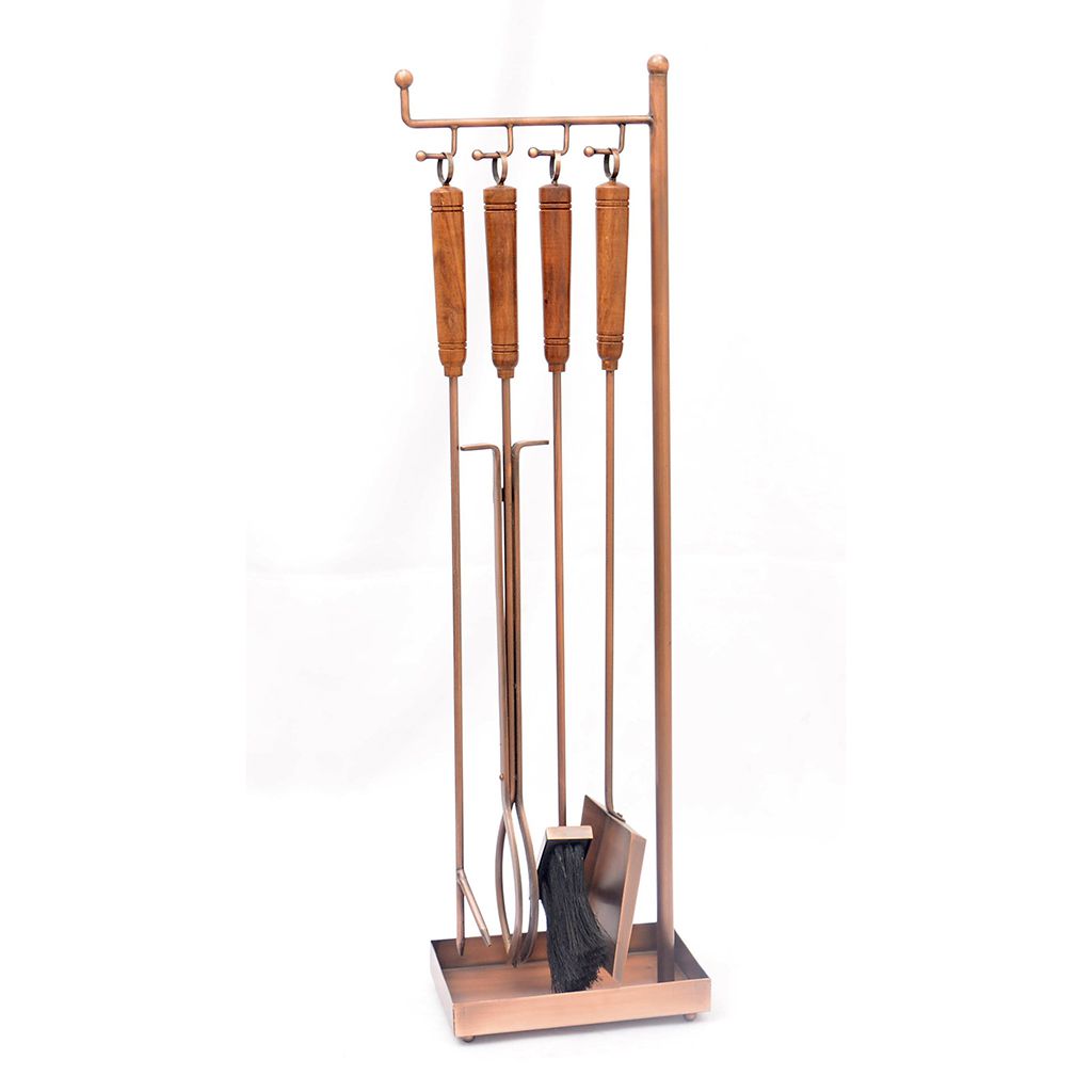 Matching Quad Copper Fireplace Tool Sets