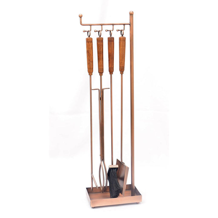 Matching Quad Copper Fireplace Tool Sets