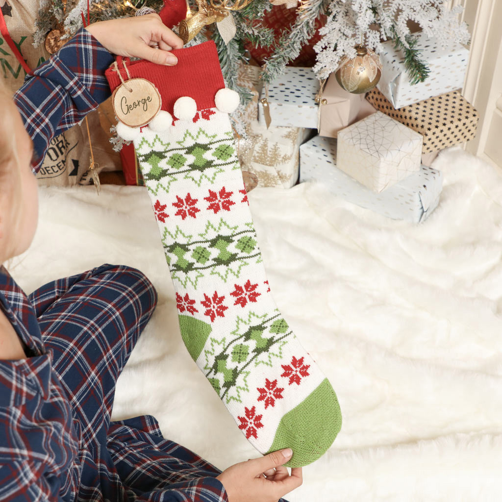 Knitted White Fair Isle Christmas Stocking