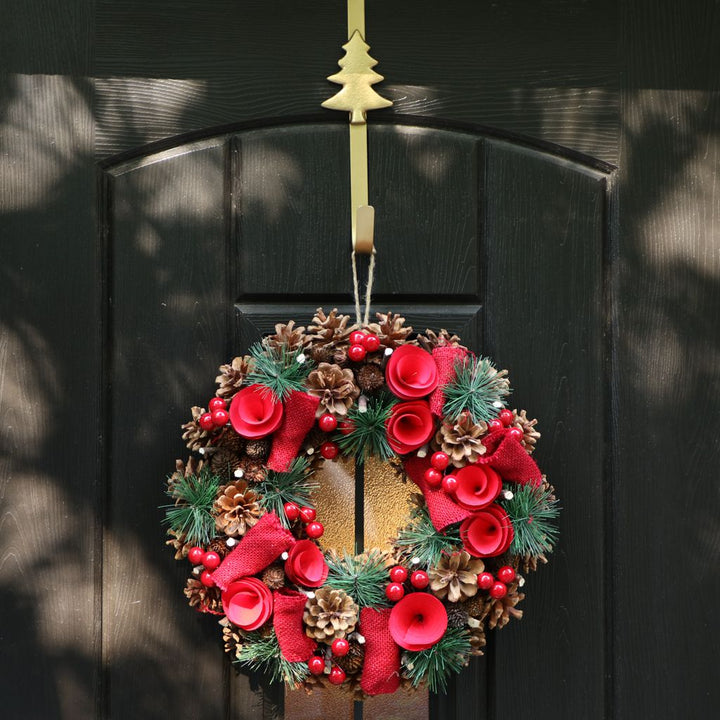 Bright Gold Christmas Tree Wreath Over The Door Hook