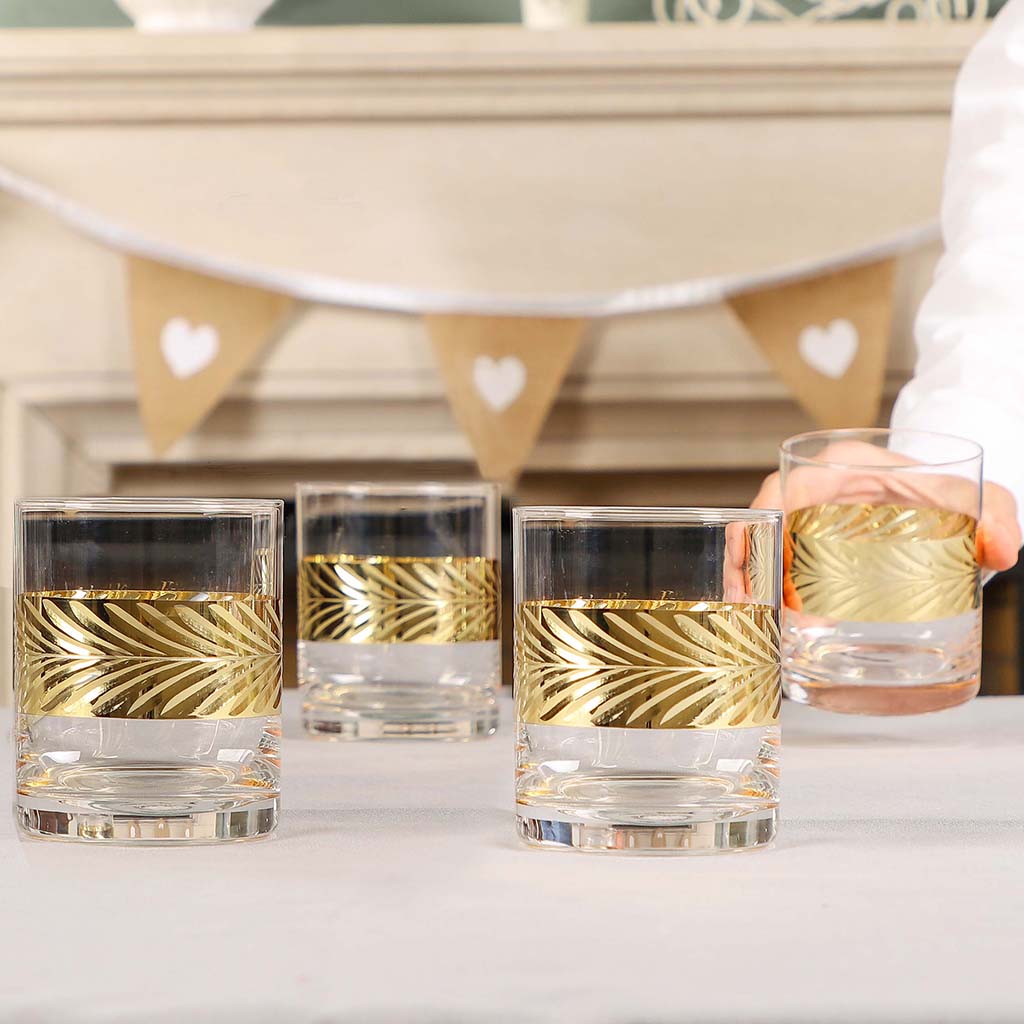 Set of 4 Gold Leaf Detailing Band Tumblers