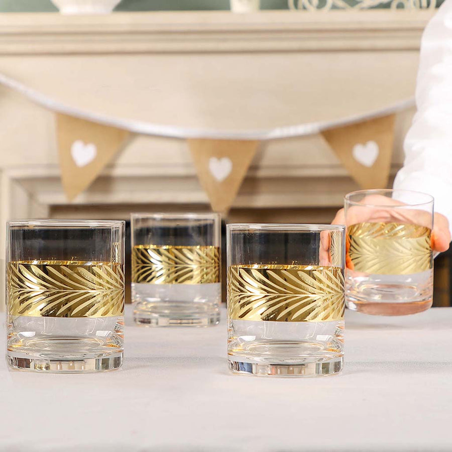 Set of 4 Gold Leaf Detailing Band Tumblers