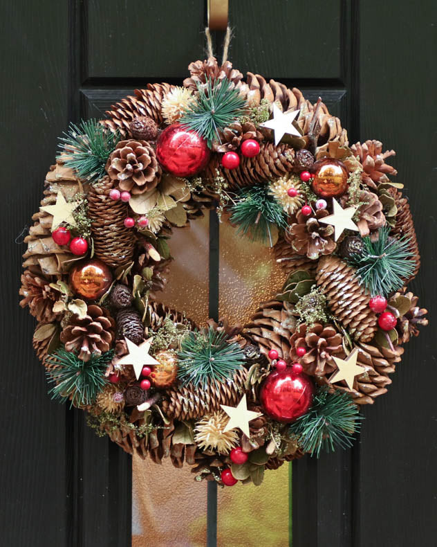 Hanging Star and Baubles Front Door Christmas Wreath
