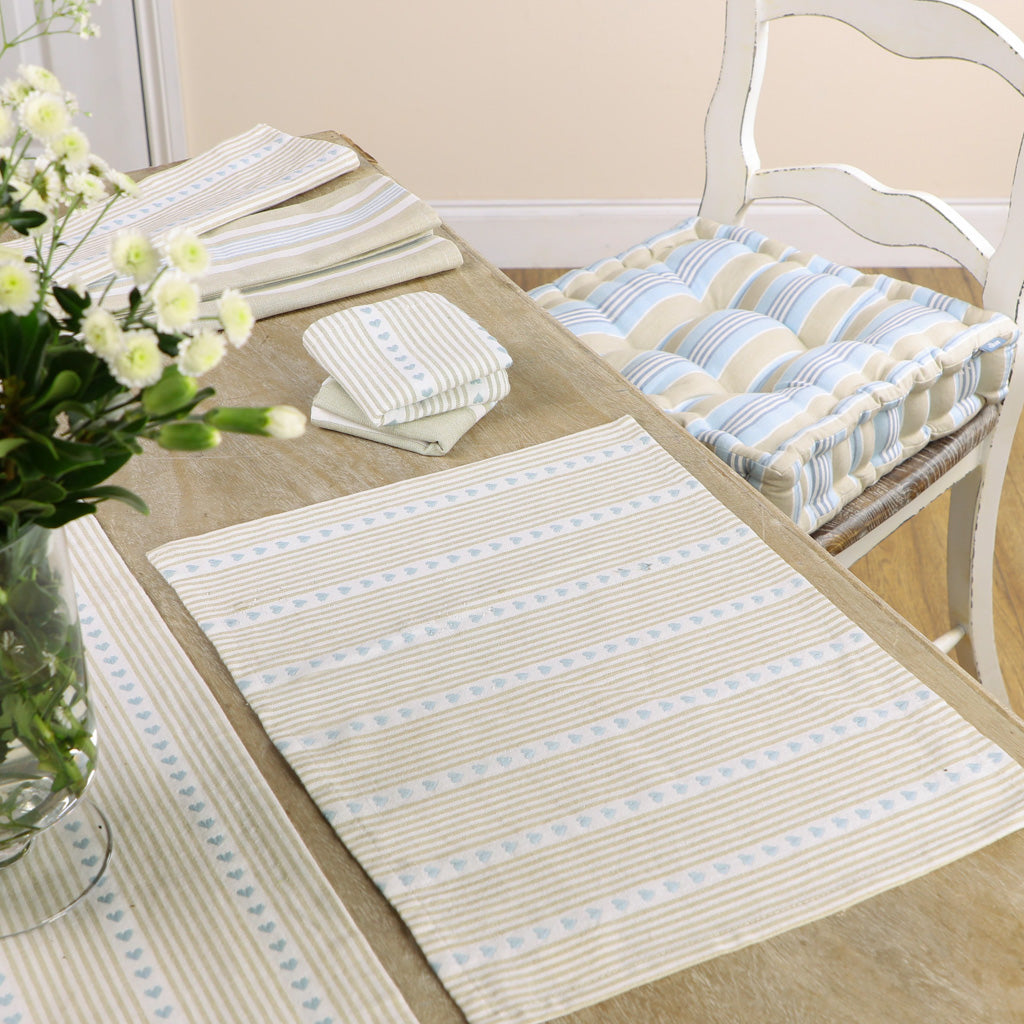 Set of 2 Oxford Blue Stripe Cushion Seat Pads