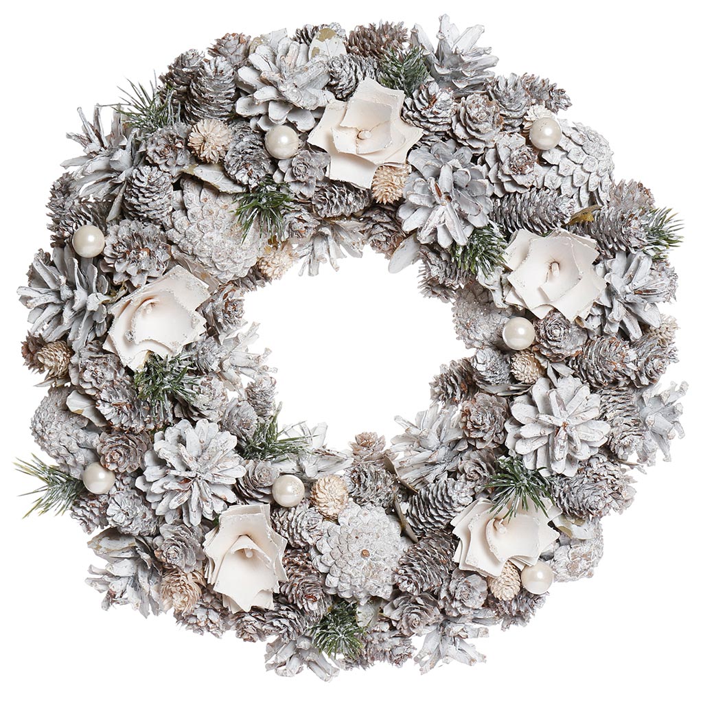 Frosted Pine Christmas Wreath Centrepiece Candleholder