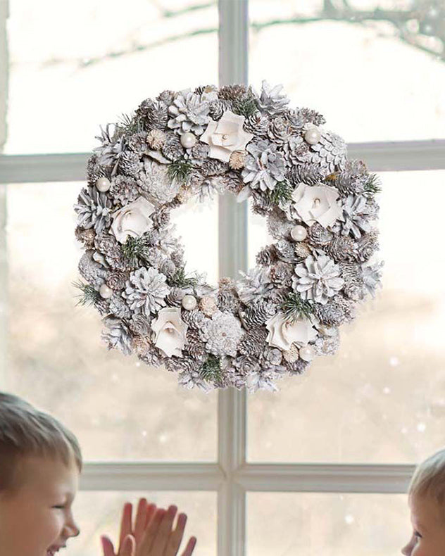 Indoor Frosted Flower & Pinecone Wreath