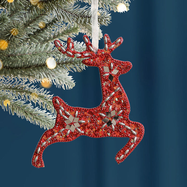 Set of 6 Red Reindeer Ornaments