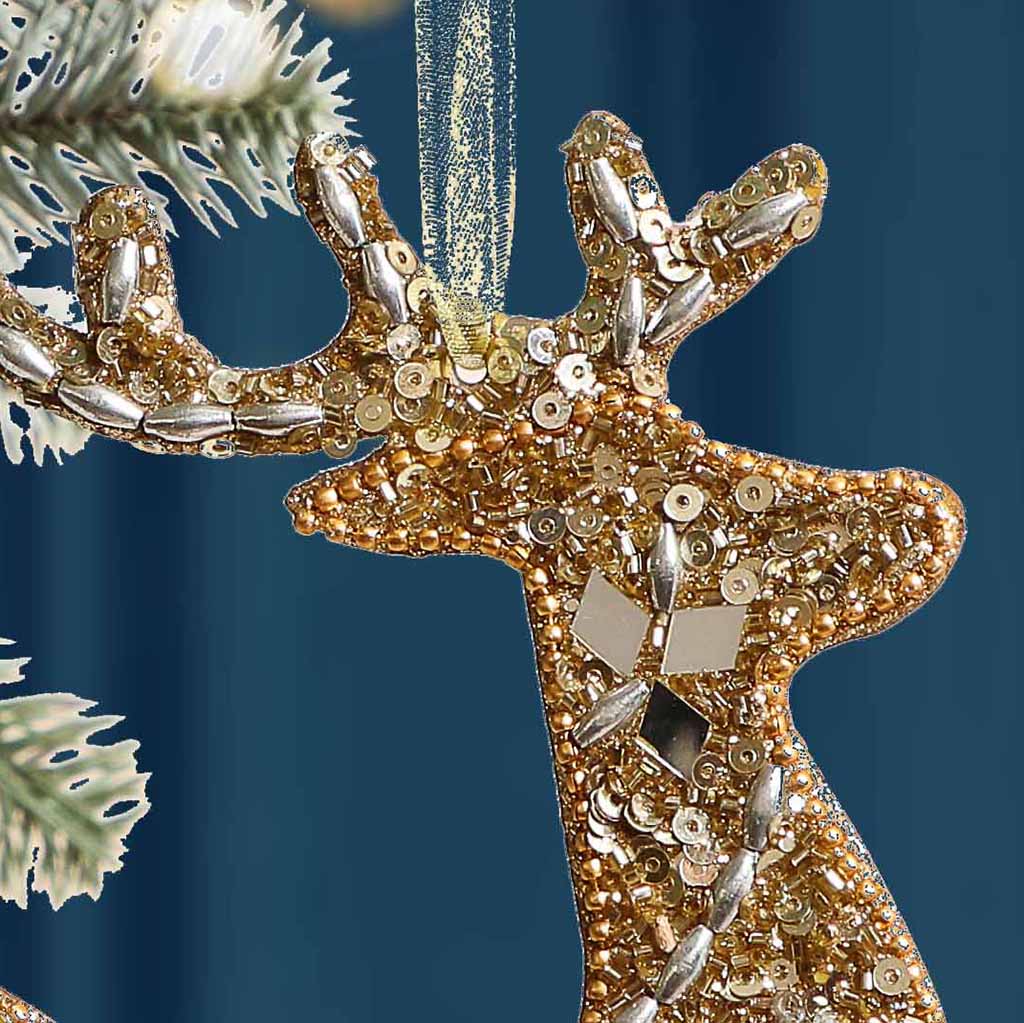 Set of 6 Gold Reindeer Ornaments