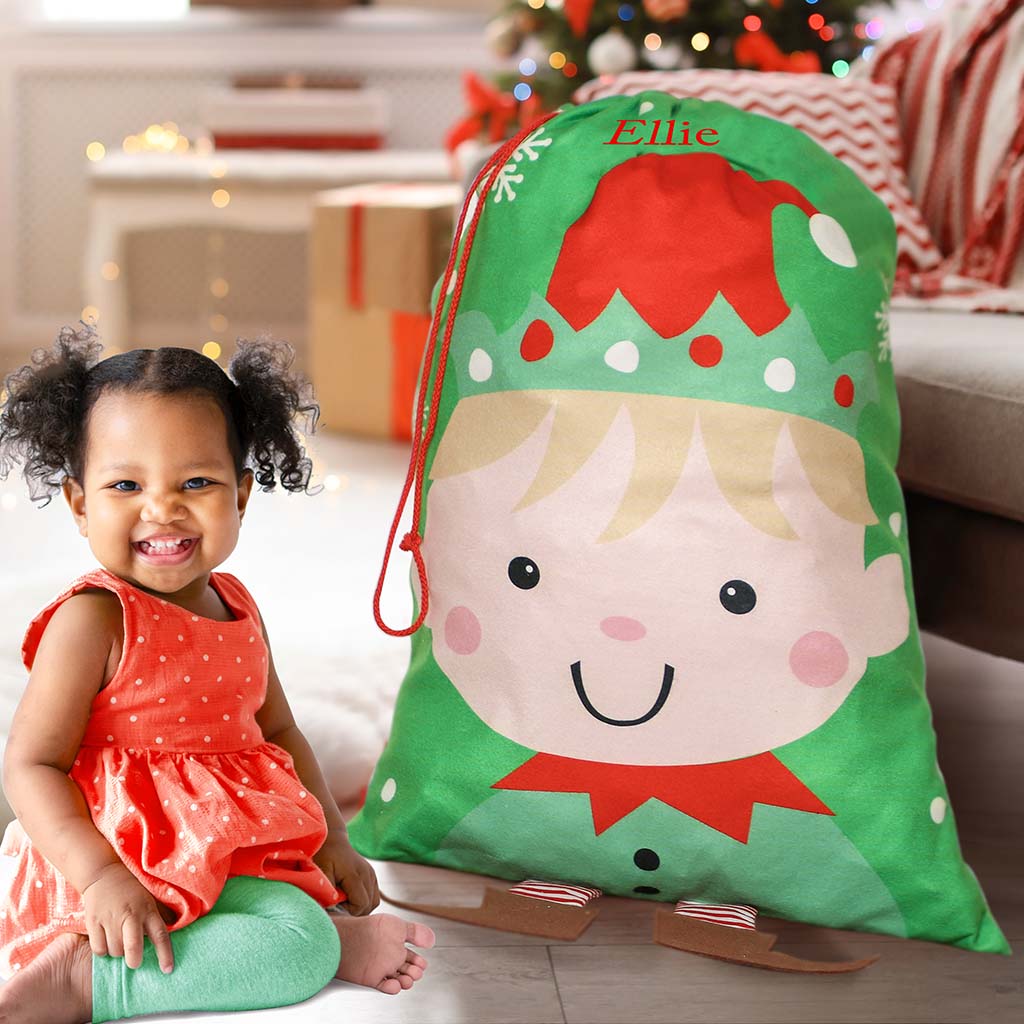 Personalised Santa's Elf Children's Christmas Gift Sack