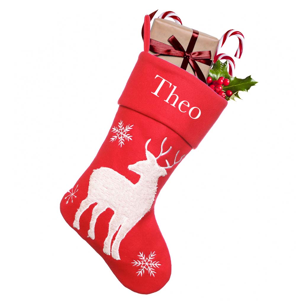 Personalised Red Reindeer Christmas Stocking