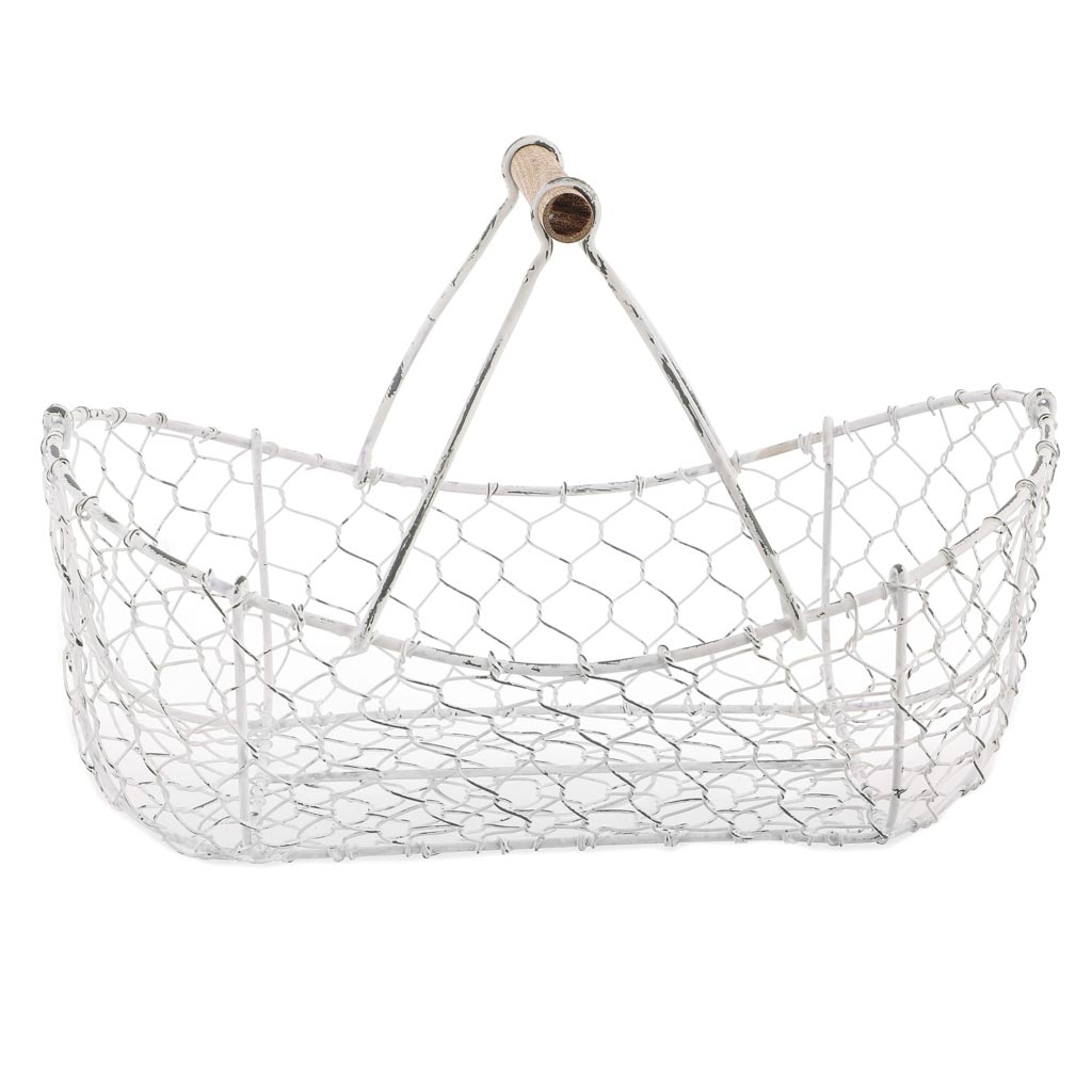 Handwoven White Chicken Wire Craft Trug Basket