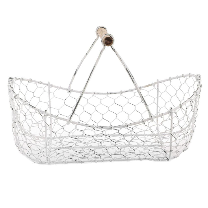Handwoven White Chicken Wire Craft Trug Basket