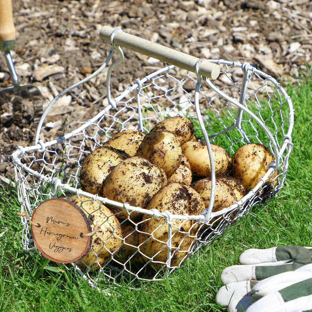Personalised White Chickenwire Veg Storage Basket