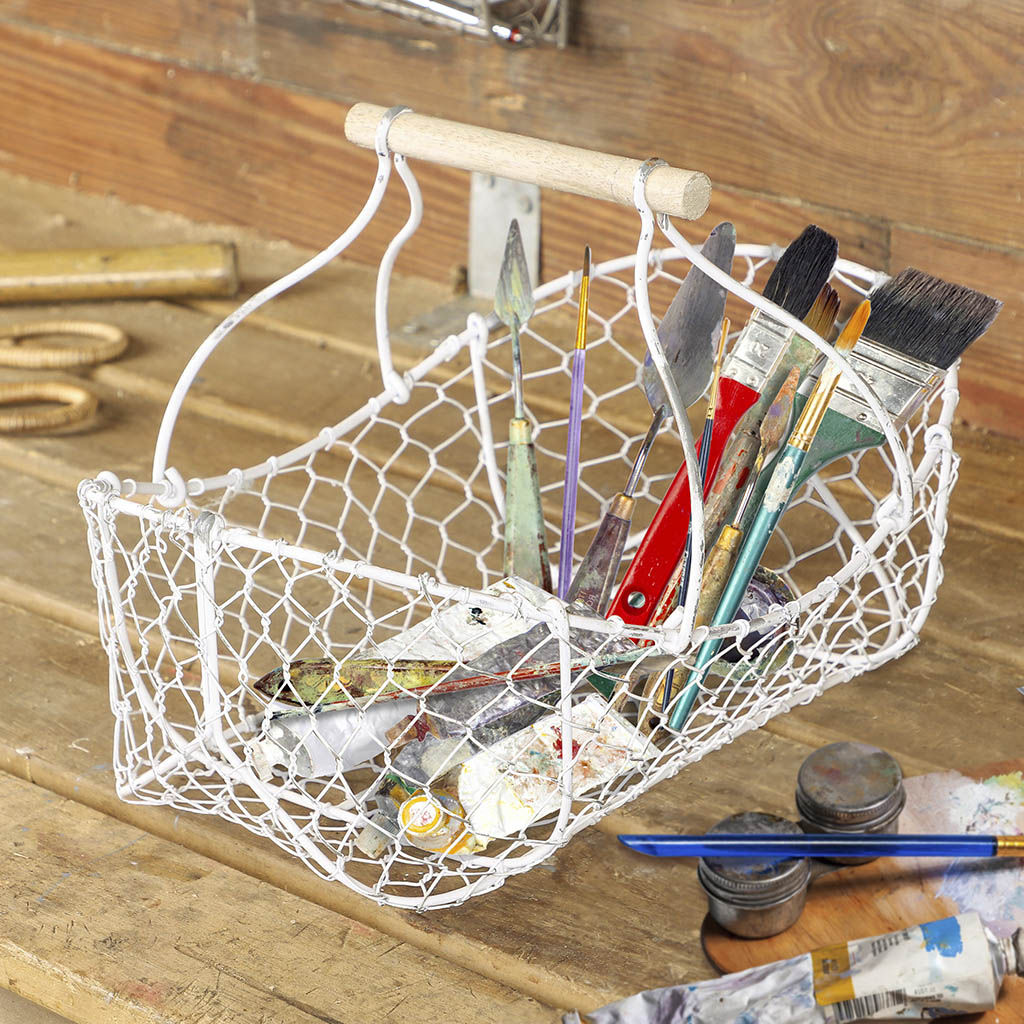 Handwoven White Chicken Wire Craft Trug Basket