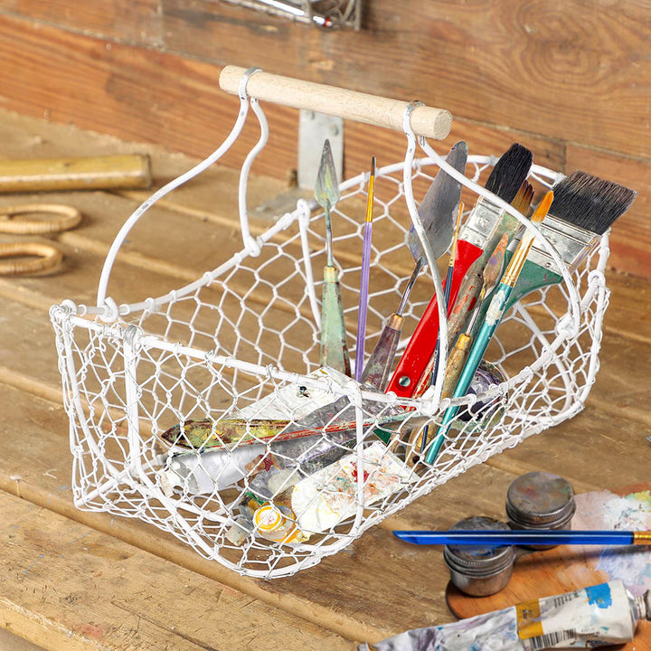 Handwoven White Chicken Wire Craft Trug Basket