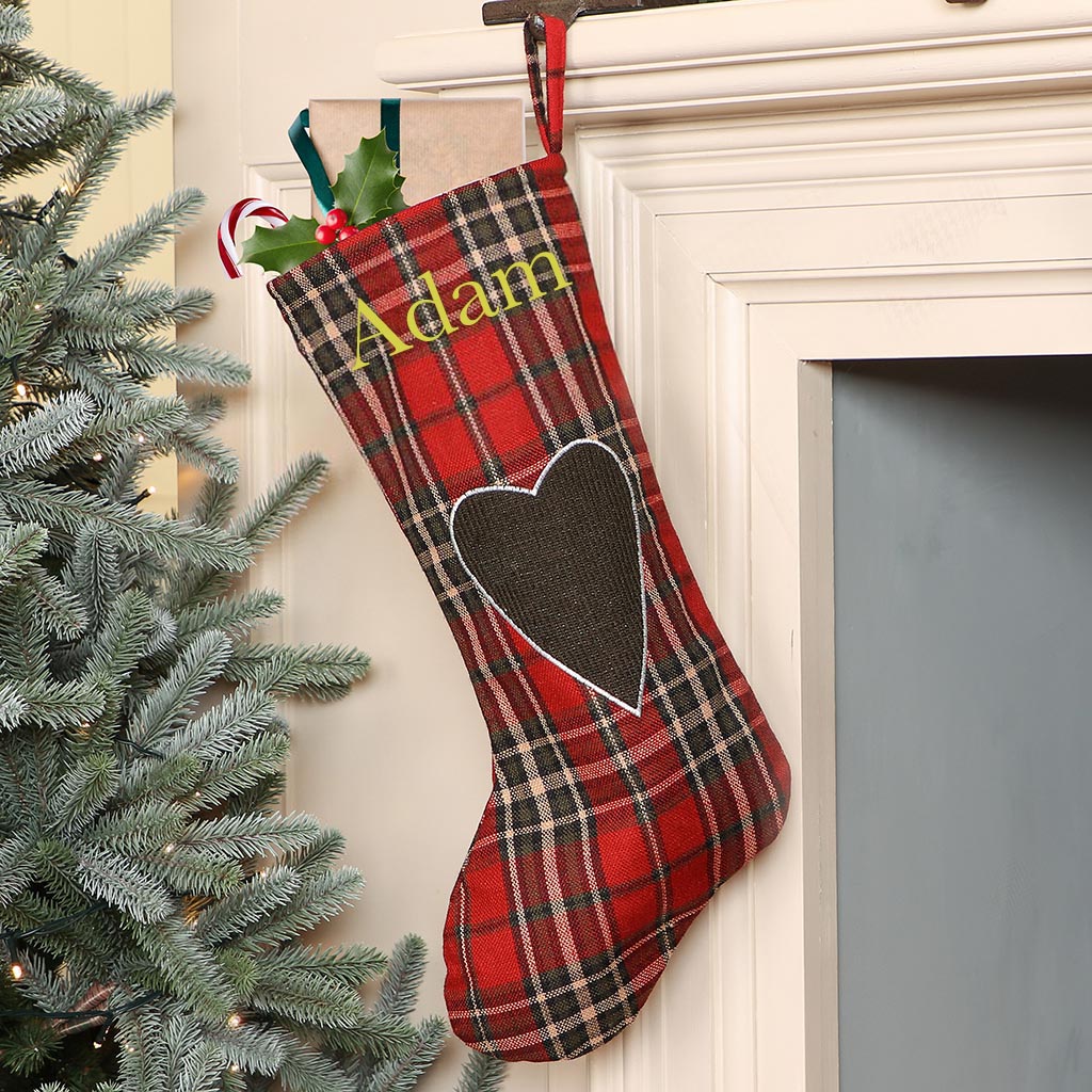 Stockings - Personalised Tartan Love Heart Stocking