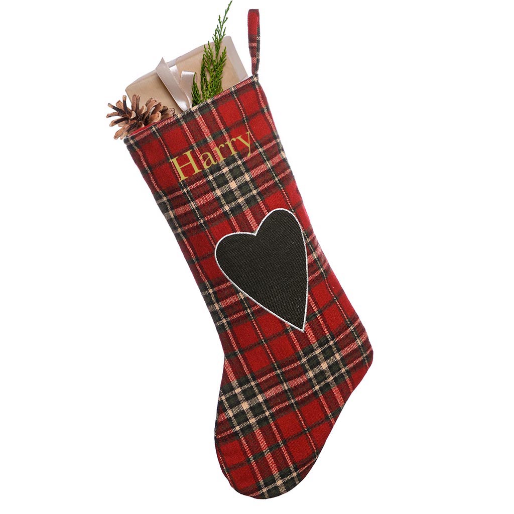 Personalised Tartan Love Heart Christmas Stocking