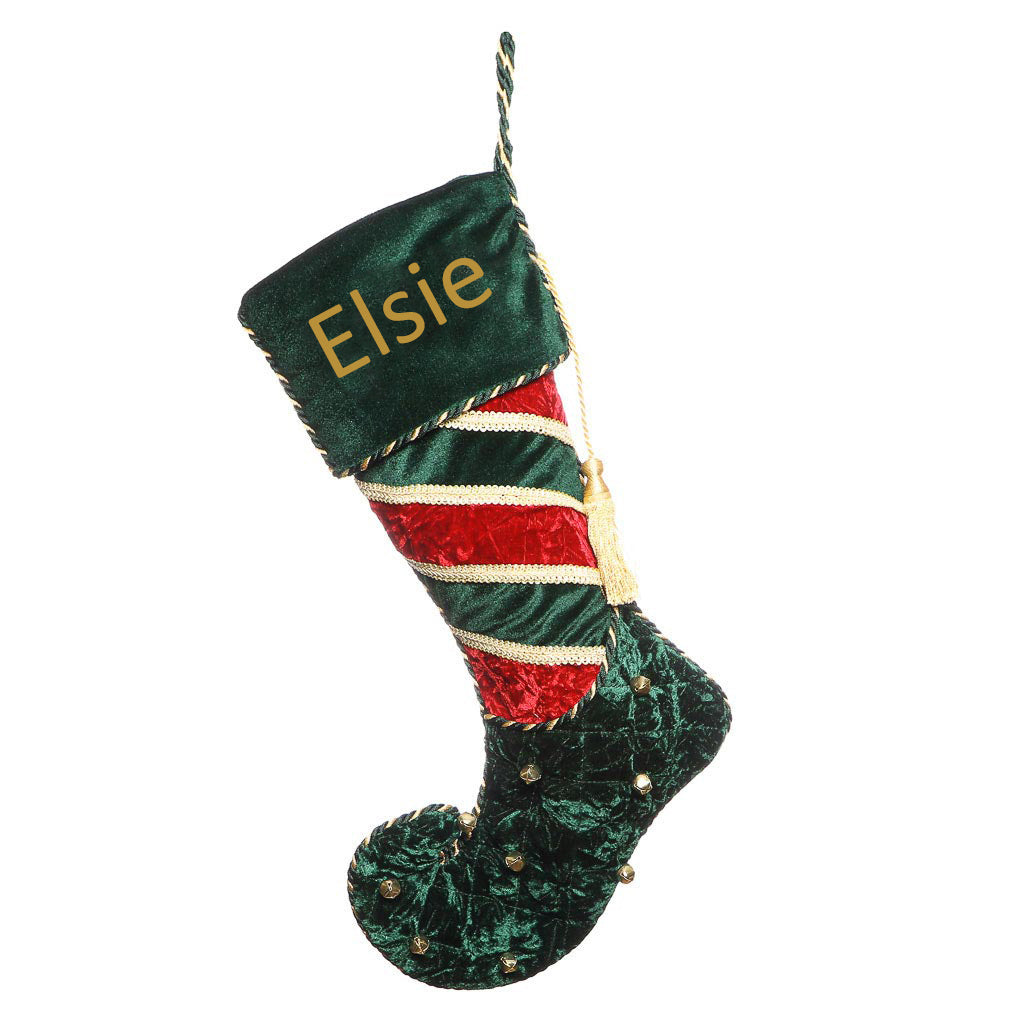 Personalised Jingle Bell Green Christmas Stocking