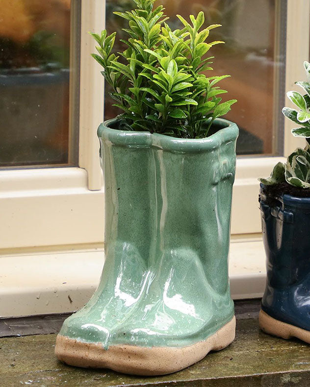 Green Ceramic Pots &amp; Planters - Sage Green Wellington Boots Plant Pot