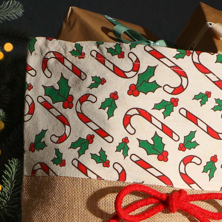 Candy Cane Sustainable Christmas Present Bag