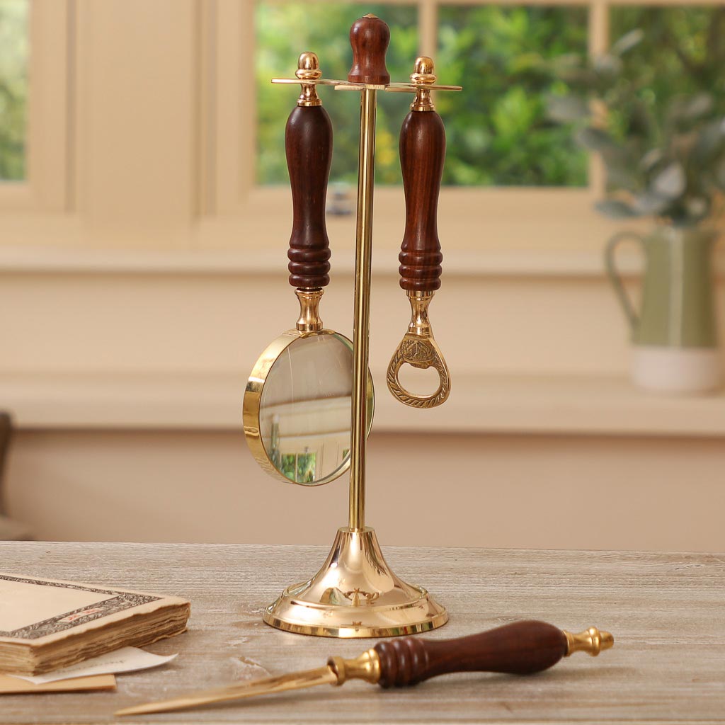 Brass and Wood Desk Accessories Gift