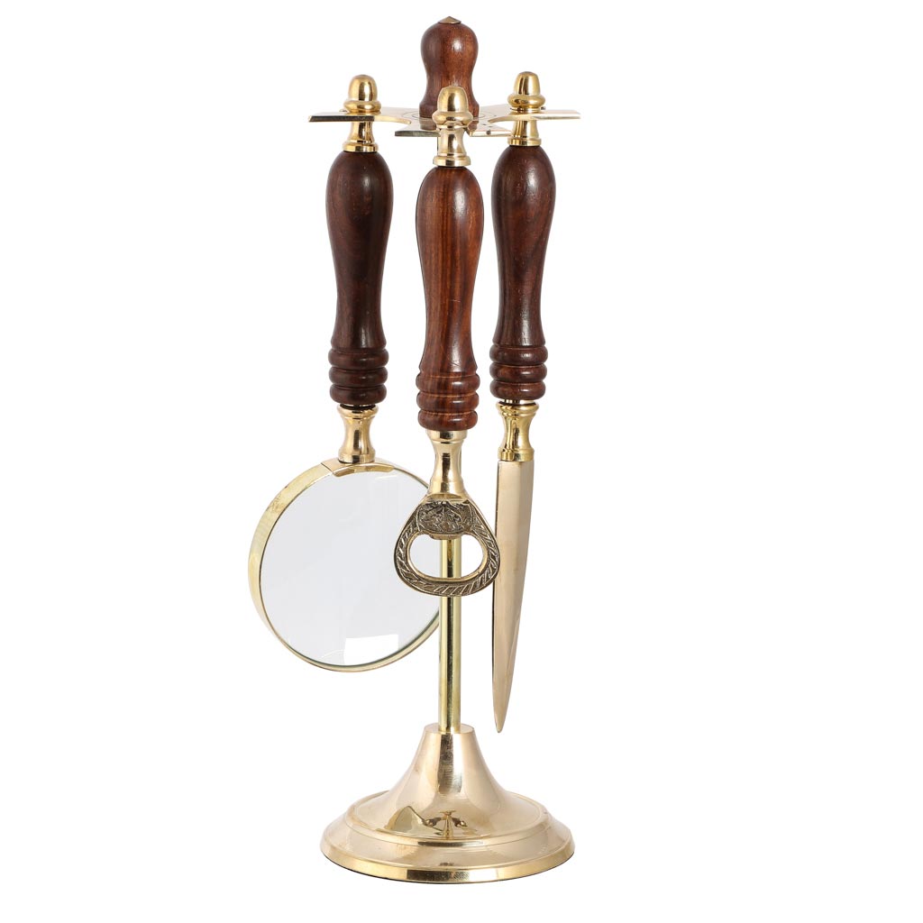 Brass and Wood Desk Accessories Gift
