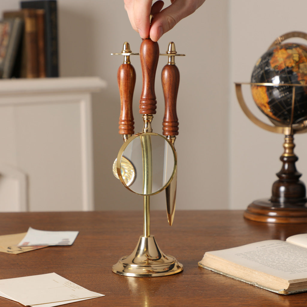Brass and Wood Desk Accessories Gift