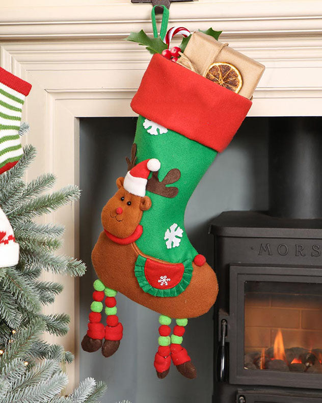 Reindeer Hanging Legs Christmas Stocking