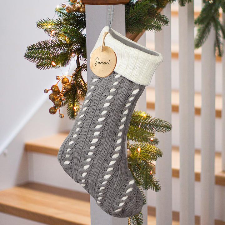 Personalised Grey Chunky Knit Christmas Stocking