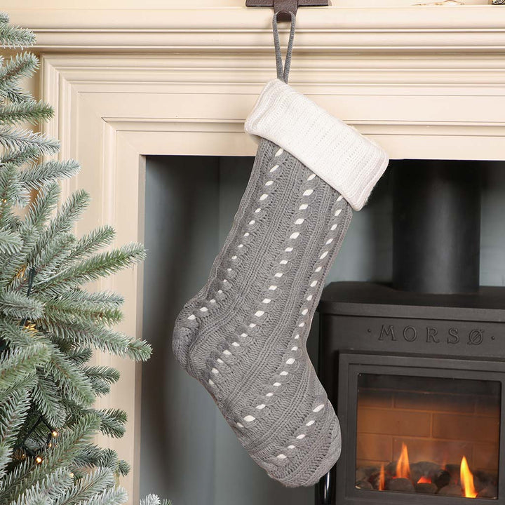 Grey Chunky Knit Christmas Stocking