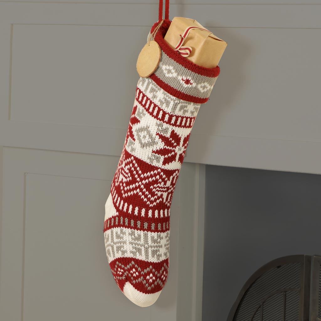 Personalised Traditional Red Fair Isle Knitted Stocking