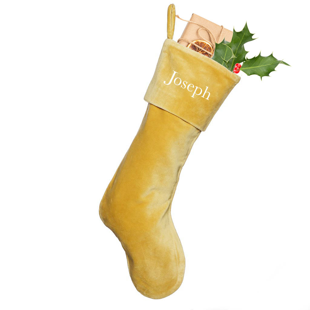 Personalised Yellow Velvet Christmas Stocking