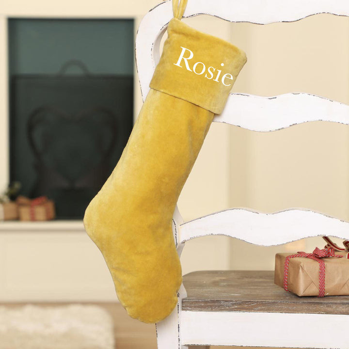 Personalised Yellow Velvet Christmas Stocking