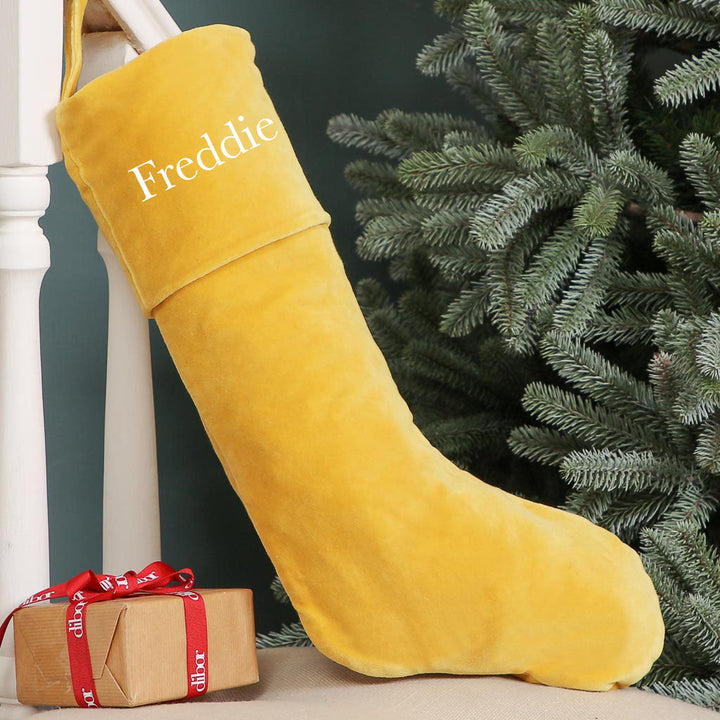 Personalised Yellow Velvet Christmas Stocking