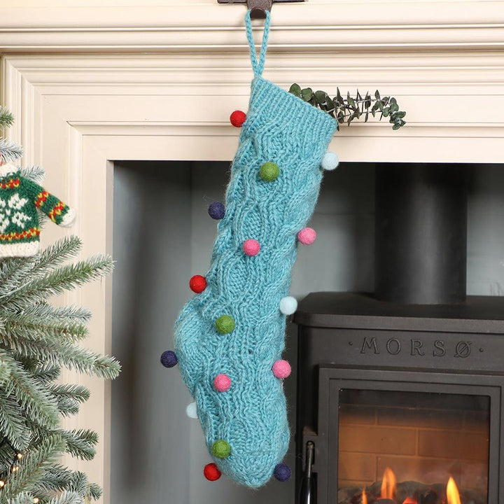 Fair Trade Knitted Pom Pom Stockings