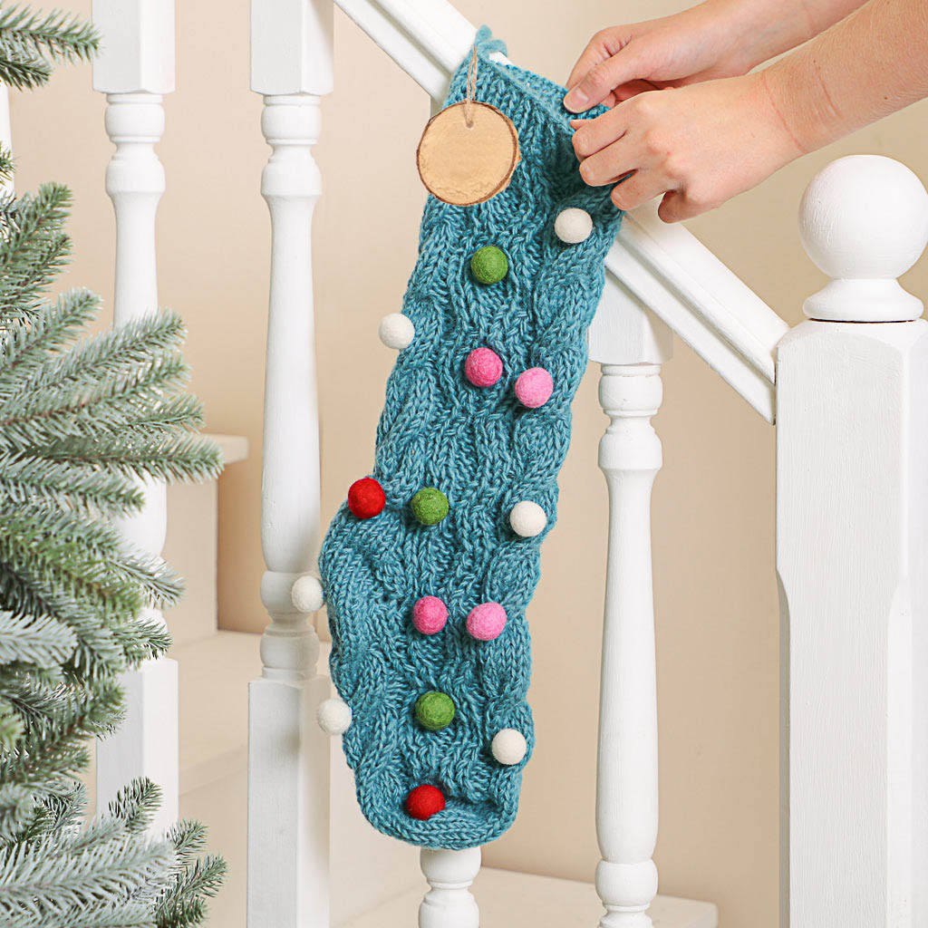 Personalised Fairtrade Blue Knitted Christmas Stocking