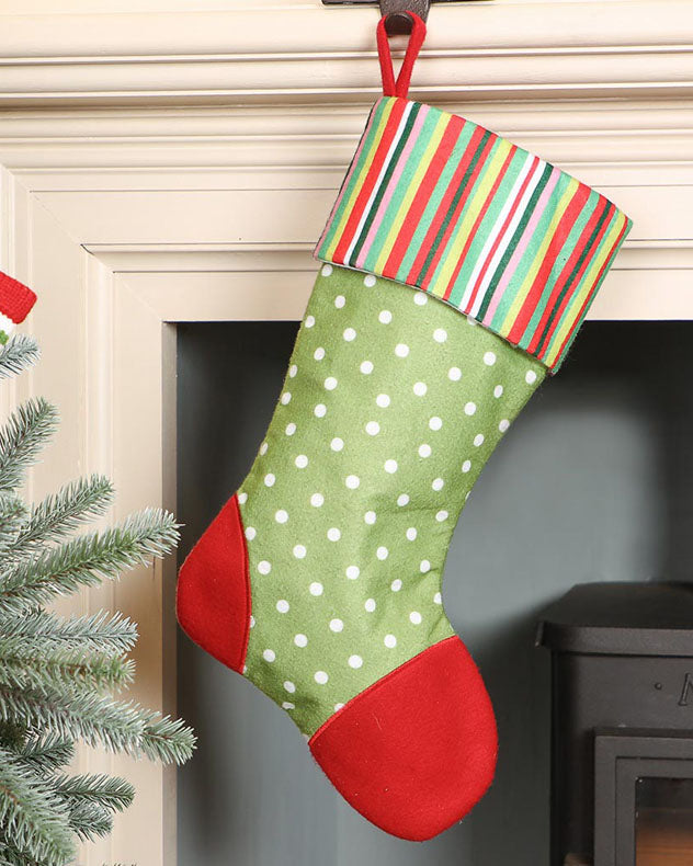 polka dot green christmas stocking
