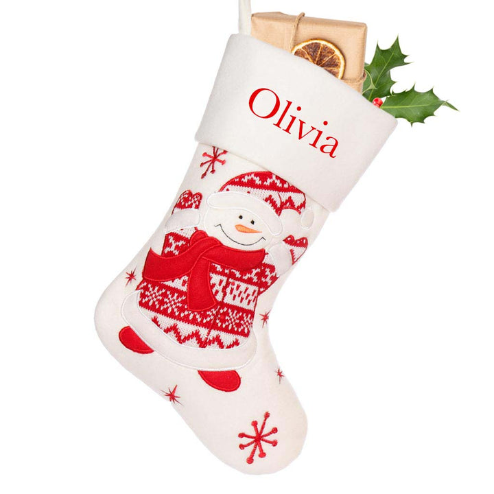 Personalised Smiling Snowman Christmas Stocking