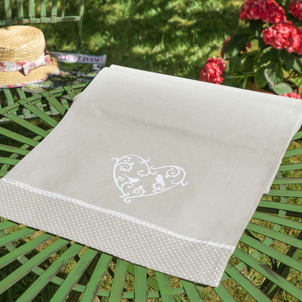 Grey Love Birds Fabric Table Runner