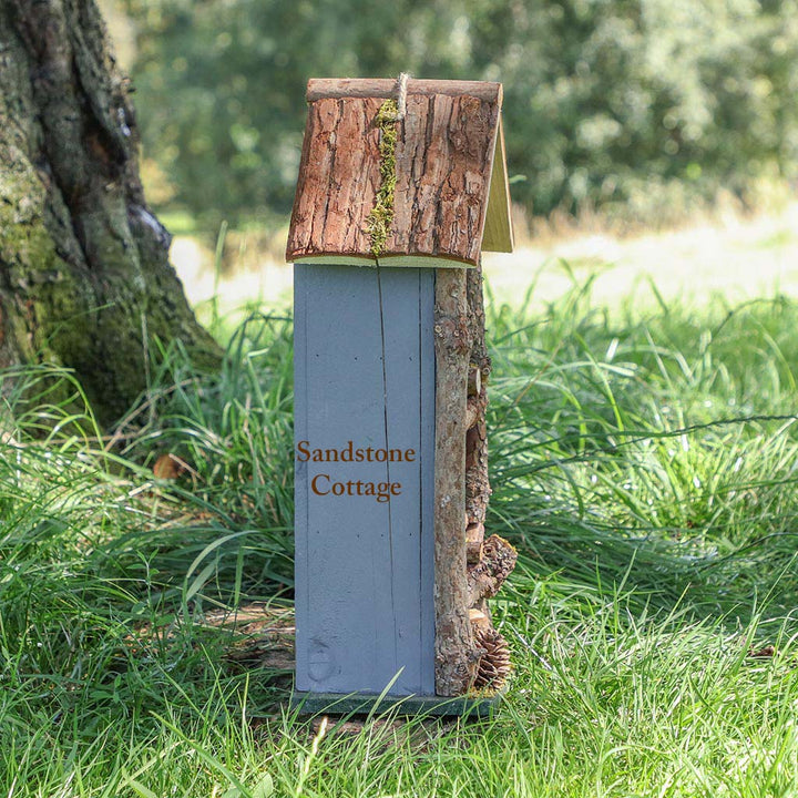 Personalised Grey Three Tier Natural Wooden Bird House