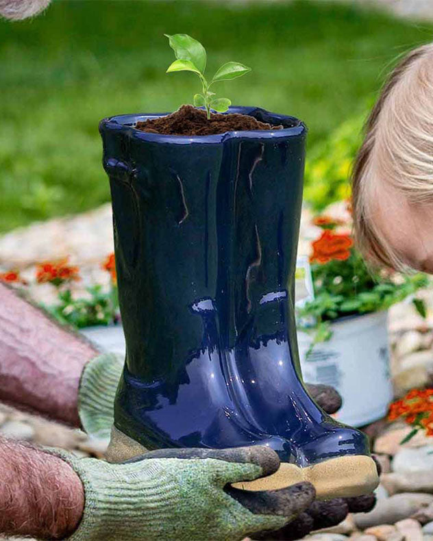 ceramic welly boot planter blue