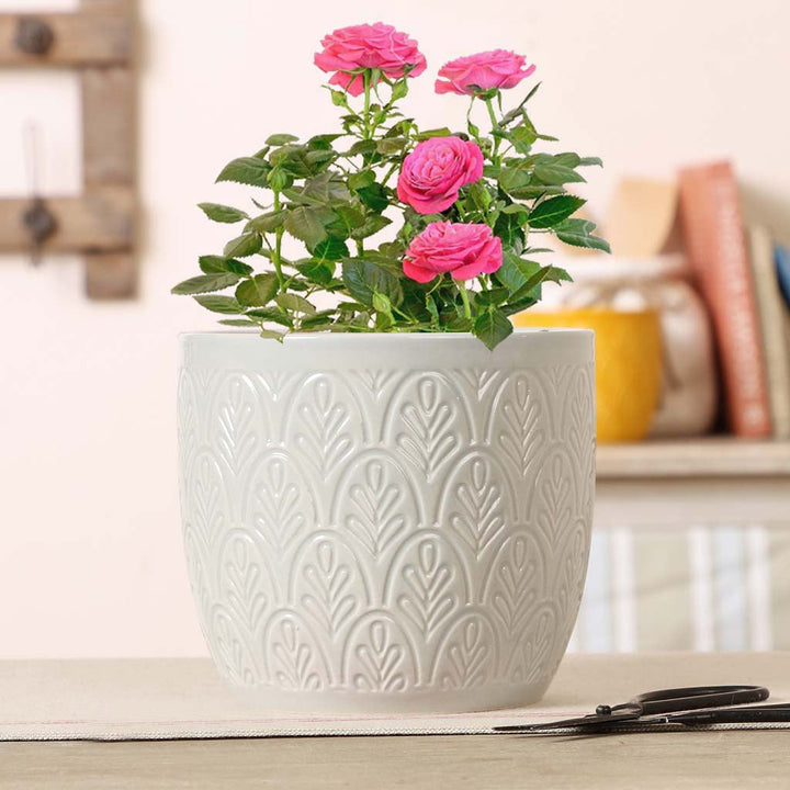 Stone Grey Botanical Embossed Plant Pot