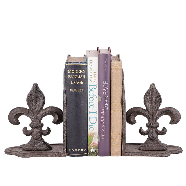 Set of 2 Cast Iron Fleur de Lys Bookends Gift