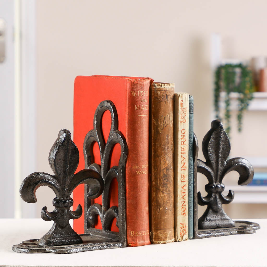Set of 2 Cast Iron Fleur de Lys Bookends Gift