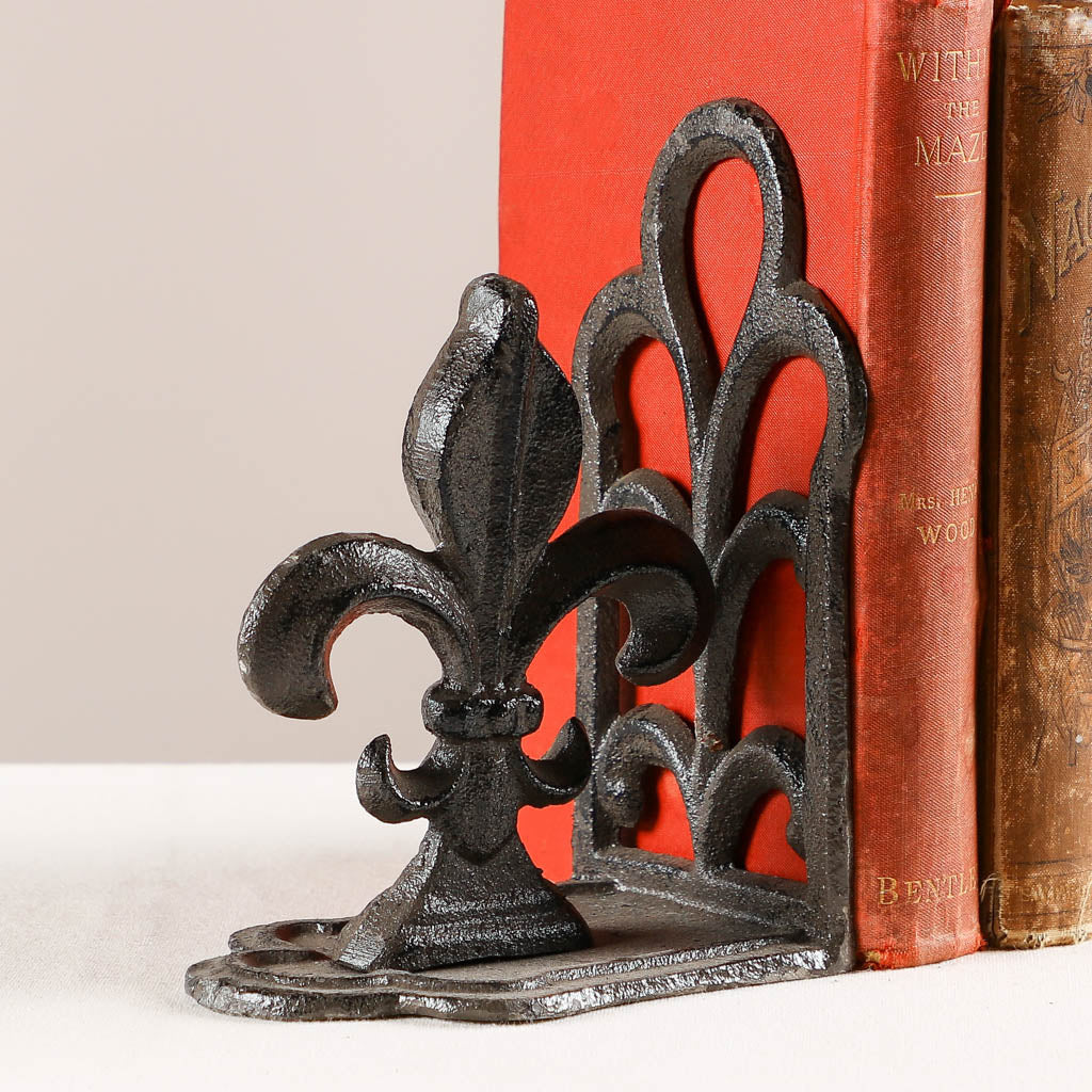 Set of 2 Cast Iron Fleur de Lys Bookends Gift