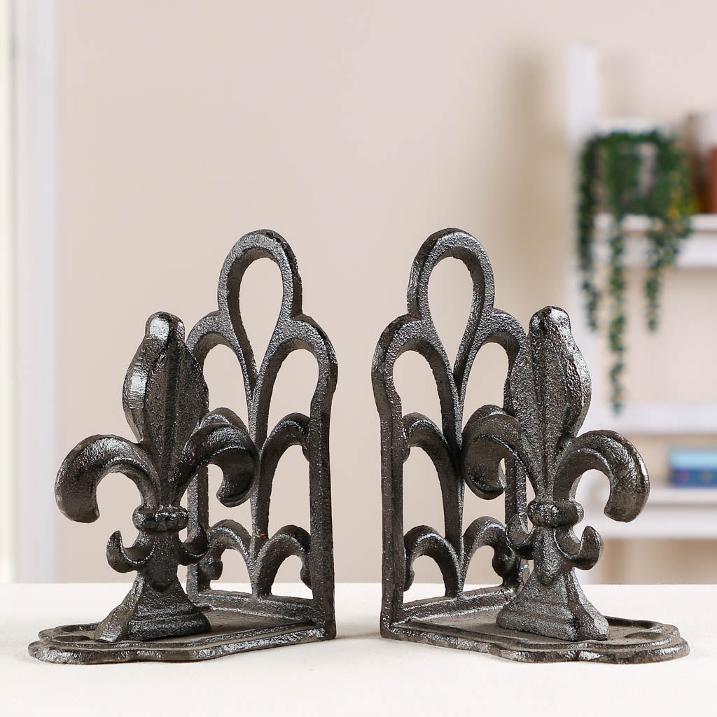 Set of 2 Cast Iron Fleur de Lys Bookends Gift