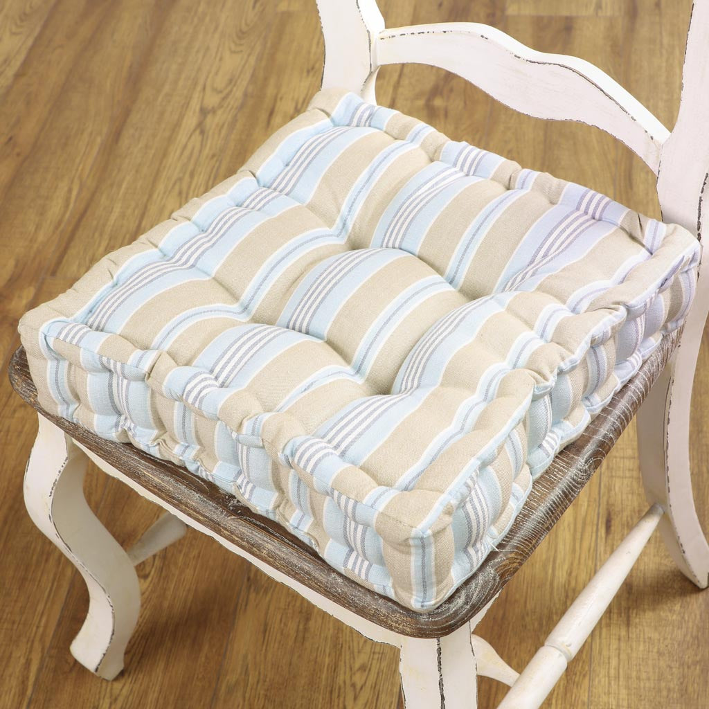 Set of 2 Oxford Blue Stripe Cushion Seat Pads