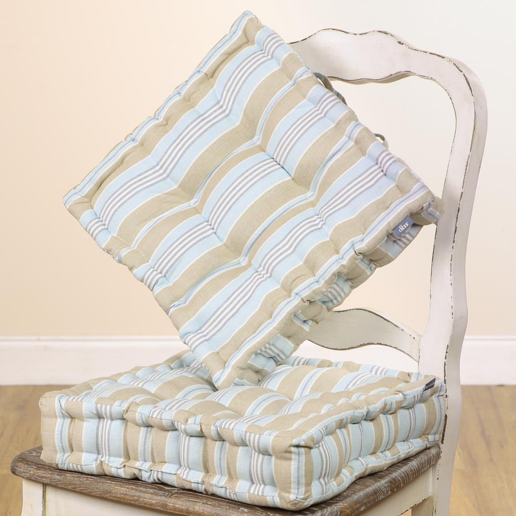 Set of 2 Oxford Blue Stripe Cushion Seat Pads