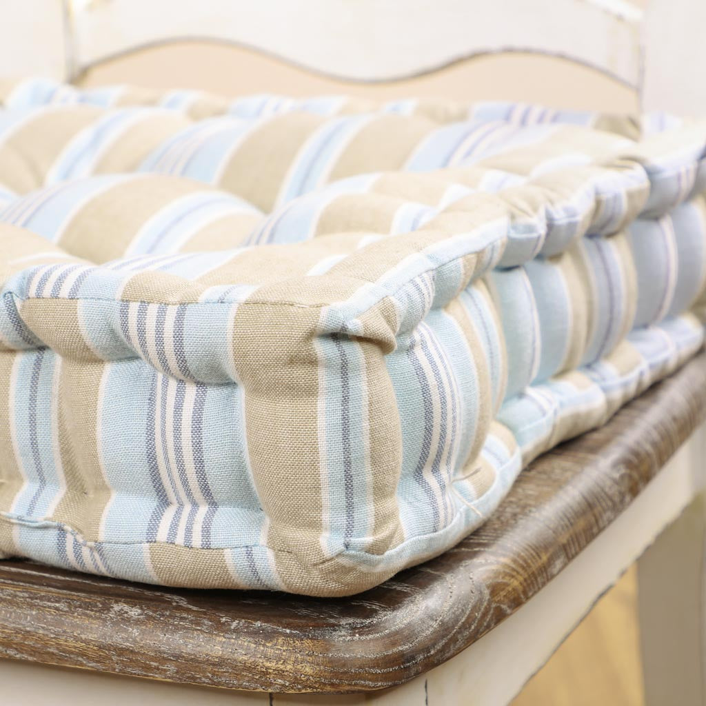 Set of 2 Oxford Blue Stripe Box Cushion Seat Pads